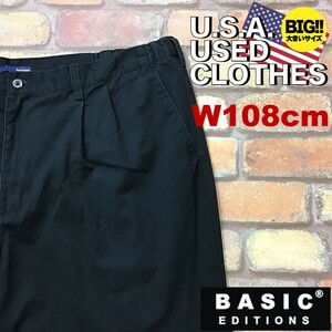 BP2-302★W108センチ位★USA買付商品★状態良好★【BASIC EDITIONS】2タック ブラック チノパン【W44×L32 メンズ 2XL】黒 USA古着 ワーク