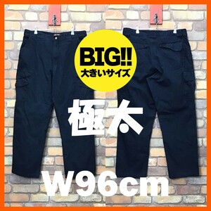 BP1-309★96センチ位★BIGサイズ★状態◎【TRU-SPEC】ネイビーダック カーゴパンツ【W38×L32】アウトドア ワーク 古着 ダボパン ワイド