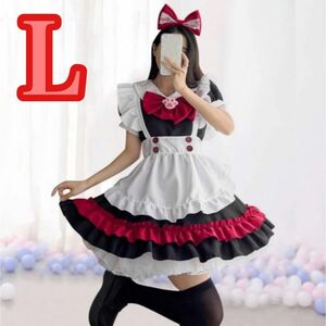 メイド服 パニエ付き コスプレ メイド 衣装 5点セット かわいい Lサイズ