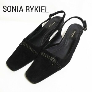 SONIA RYKIEL ソニアリキエル スエードパンプス サイズ34 1/2 パンプス 靴 バックストラップ 黒 ブラック スエード