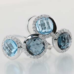 K18 WG earrings earrings blue topaz 6.42ct diamond 0.30ct