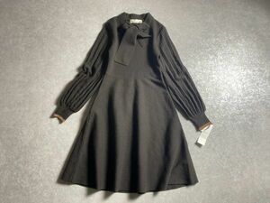 未使用タグ付◆Lily Brown◆秋冬◆深みのある上品ブラウン◎プリーツスリーブ ボウタイ ニット ワンピース ◆リリーブラウン