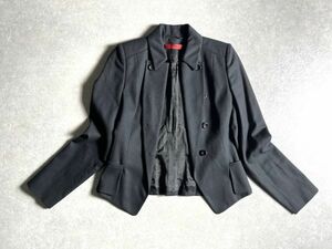 10万◆HUGO BOSS◆ダブルツイードのナポレオンデザインジャケット　ヒューゴボス　オールブラック　デザインジャケット