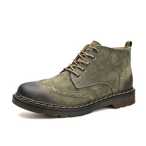  men's original leather short boots 25.5cm khaki Work boots 66988 casual race up boots 