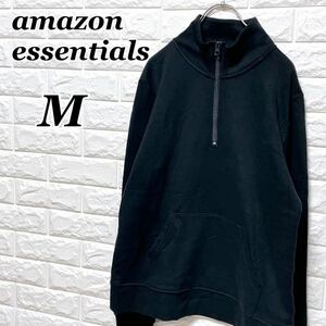 【未使用】メンズ　スウェット　ハーフジップ　モックネック　Mサイズ　ブラック　黒　トレーナー　プルオーバー　amazon essentials　1円