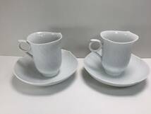 【飛脚便60】極美品 Meissen マイセン 波の戯れ ペアコーヒーカップ＆ソーサ― 2点セット ホワイト 陶器 [g1112]_画像2