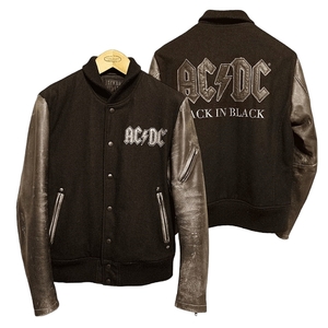 【良好　クリーニング済】　JACKROSE　ジャックローズ　JACKROSE VINTAGE×AC/DC　BACK IN BLACK　袖革　スタジャン　スタジアムジャンパー