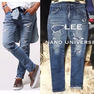 ［別注／完売モデル］L《★ LEE × ナノユニバース ★》ストレッチダメージリペア加工スキニーデニム nano universe リー ジーンズ 