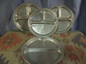 USA 70*S Vintage * алюминиевый 3 отсек plate 4 листов set * tray . тарелка BBQ кемпинг gla булавка g ребенок ланч 