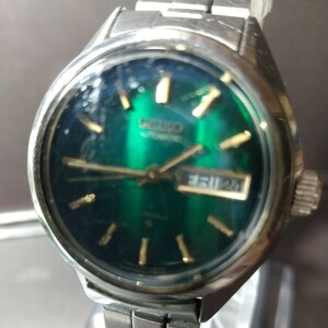 SEIKO AT セイコー 21 石 自動巻き デイデイト レディース 腕時計 グリーン文字盤 カット ガラス 241 la-7 