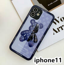 iphone11ケース カーバー TPU 可愛い　熊　ガラス　お洒落　軽量 ケース 耐衝撃高品質ブルー301_画像1
