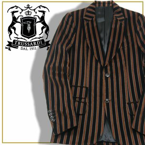 新品 TRUSSARDI イタリア製 定価16万円 【ベロア生地】ストライプ ジャケット 秋冬 ★253102 トラサルディ