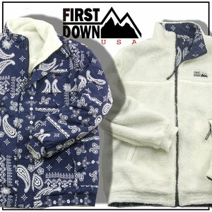 新品 FIRST DOWN 【リバーシブル】バンダナ柄 ボア ジャケット XL 秋冬 ペイズリー アウター ブルゾン 洗濯可能 ★351768 ファーストダウン