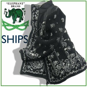 新品 WEB限定 【SHIPS 別注 ELEPHANT BRAND】バンダナ柄 ボア フリース ブルゾン M 350306 シップス エレファントブランド ジップ アウター