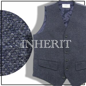 新品 INHERIT 【秋冬 ホームスパン生地】 メランジ ベスト M ウール 毛 ネイビー ★334460 ツイード インヘリット