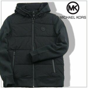 新品 MICHAEL KORS 【大人が着るべき! ラグジュアリー!】ストレッチ フーディー 秋冬春 アウター ブルゾン M 黒 ★353936 マイケルコース