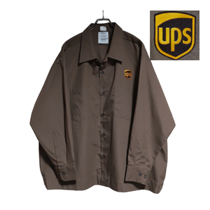 TWINHILL 長袖ワークシャツ size 19 オーバーサイズ ブラウン ゆうパケットポスト可 胸 ワッペン UPS 古着 洗濯 プレス済 915