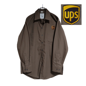 TWINHILL 長袖ワークシャツ size 16 ブラウン ゆうパケットポスト可 胸 ワッペン UPS 古着 洗濯 プレス済 916