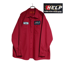 RED KAP 長袖ワークシャツ size 2XL オーバーサイズ レッド ゆうパケットポスト可 胸 ワッペン HELP 古着 洗濯 プレス済 960_画像1