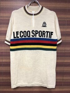 HH708 ルコックスポルティフ le coq sportif 半袖 サイクルジャージ ベージュ L ハーフジップ コットン ※穴あき