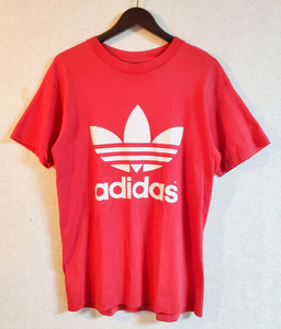 002　adidasアディダス　トレフォイル　半袖　Tシャツ　プリント　ロゴ　レッド　赤　USA Sサイズ