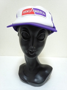 90’ｓ ビンテージ RENT A WRECK メッシュキャップ 帽子 CAP アメリカレンタカー会社 ワッペン付 紫×白 sportcap製 Lサイズ 台湾製