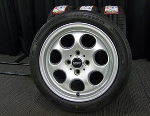 [中古アルミ新品サマー4本] 5.5J+45ハブ径56mmミニ純正ツライチ流用165/55R15ミラジーノN-ONEラパンショコラキャストムーヴキャンバス美品