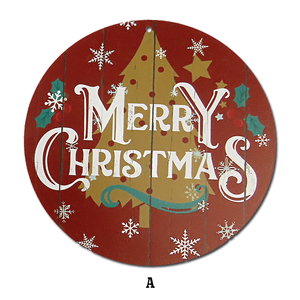 クリスマス ウッド 丸型 サイン プレート (A) SignPlate 木製 飾り 装飾 インテリア 壁掛け 玄関 クリスマスツリー Xmas【メール便OK】