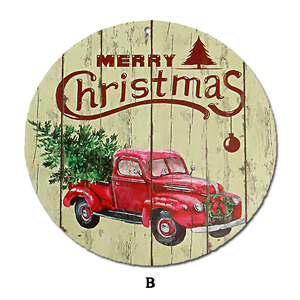 クリスマス ウッド 丸型 サイン プレート (B) SignPlate 木製 飾り 装飾 インテリア 壁掛け 玄関 クリスマスツリー Xmas【メール便OK】