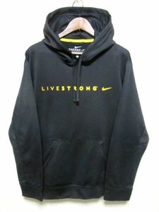 ★美品★NIKE ナイキ LIVESTRONG リブストロング THERMA-FIT パーカー L★黒 ブラック 裏地フリース プルオーバー フーディー スウォッシュ