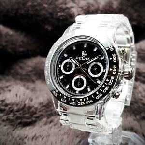 【本日特価】B リラックス 王冠ロゴ D8 腕時計 クロノ 爆発的な人気のあるモデルの一つ御時計 黒文字盤 所ジョージ