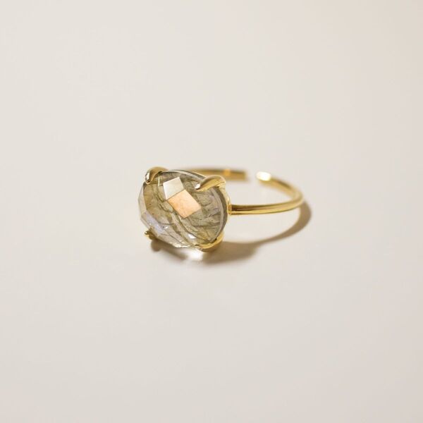 ラブラドライト×クリスタルAAA リング フリーサイズ 指輪 18KGP/s925 シルバー ゴールドカラー 天然石