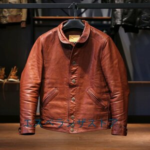 [エスペランザストア] レザージャケット メンズ アメカジ　バイクジャケット　柔らかい羊革　本革　革ジャンＭ～4XL ブラウン