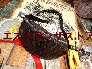 [es propeller n The store ] hand made Horse Hyde leather quilt motorcycle 2way body bag new goods Vintage men's Rider's 