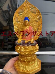 [エスペランザストア]仏教美術 総檜材彩色貼金版大日如来仏祖釈迦牟尼彫刻仏像工芸品玄関置物