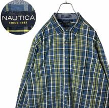 希少古着！NAUTICAノーティカ刺繍ロゴ入りチェックシャツ ビッグサイズ_画像10