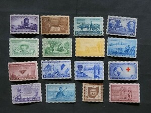 アメリカ 1947~54年 記念切手 計16種 NH 一部背面にヤケ、シミあり