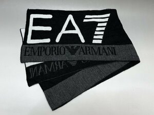 極美品 EMPORIO ARMANI マフラー EA7 ブラック×ホワイト 169×25cm エンポリオアルマーニ メンズ 質屋の質セブン う-3