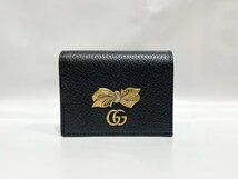 極美品 GUCCI GGマーモント リボン レザー 二つ折り財布ト ブラック 523289 小銭入れ有り コンパクトウォレット レディース 質屋の質セブン_画像2