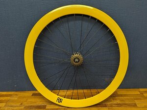 ライダーズカフェ Riderz Cafe FUN 49mm エアロスポークリム リア イエロー 黒スポーク 700C エンド幅120mm ホイール 自転車パーツ