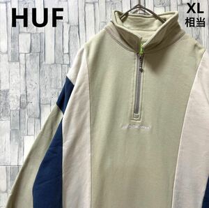 HUF ハフ ハーフジップ トレーナー スウェット サイズL センターロゴ シンプルロゴ 刺繍ロゴ 長袖 プルオーバー 送料無料