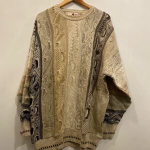 古着 florence tricot 総柄 クージー風 アクリルニットセーター USA製 メンズXL ベージュ