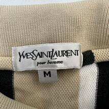 Yves Saint Laurent ☆ デザイン ストライプ ポロシャツ 半袖 ベージュ ブラック M 春夏 モード ヴィンテージ イヴサンローラン■AG239_画像5