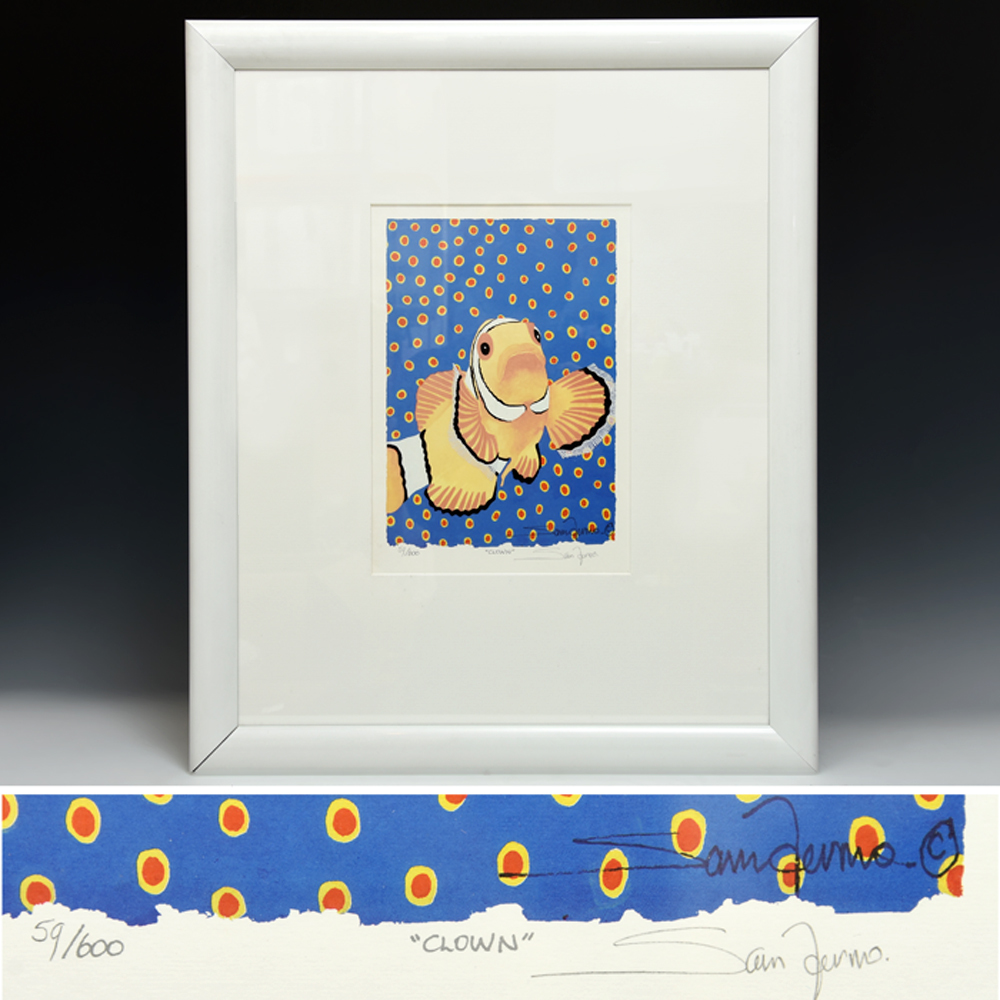 [Подлинная] Симпатичная рыба-клоун, рисунок клоуна карандашом, подпись 59/600, художественная интерьерная картина в рамке z5832a, произведение искусства, Рисование, другие