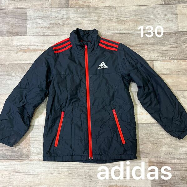 adidas ブラック×レッド　ナイロンジャンパー　130 薄手