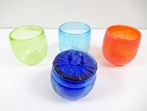◆[A13]泡たるグラス＆キャニスター　まとめ売り　気泡ガラス　キャンディポット　ふた付容器　小物入れ　_画像2