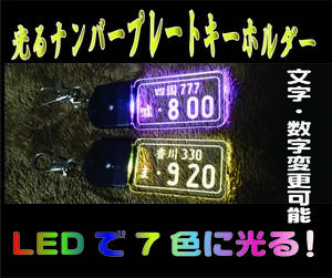 RO-0012　光るキーホルダー　ナンバープレート　ライセンス　ネタナンバー　普通車　プレゼントにも　LEDライト　電池式池　文字変更可能