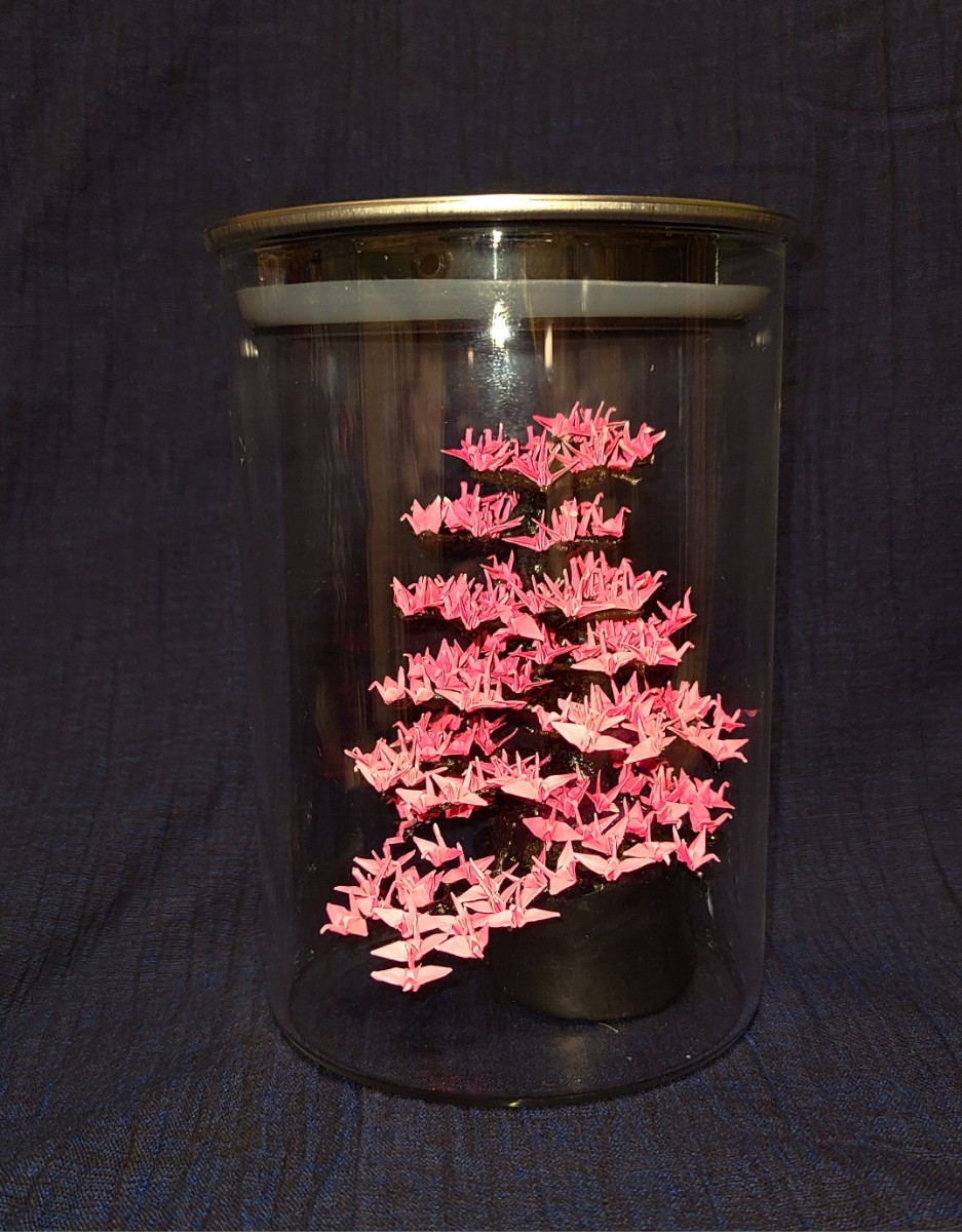 Grulla de papel origami bonsái rosa, trabajos hechos a mano, interior, bienes varios, ornamento, objeto