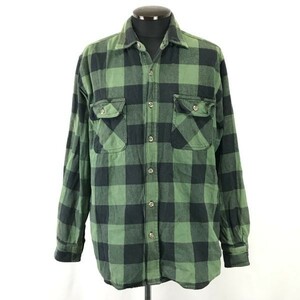 90s?★フィールド＆ストリーム/field&stream★緑系バッファローチェック/フランネルシャツ【メンズL/green】ウエスタン/Tops◆pBH322