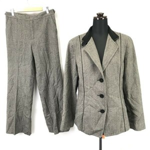 日本製★ヒロココシノ/HIROKO KOSHINO★アンゴラ混/セットアップ/パンツスーツ【上下11/レディースL/グレー/gray】Jackets/Set up◆pBH335